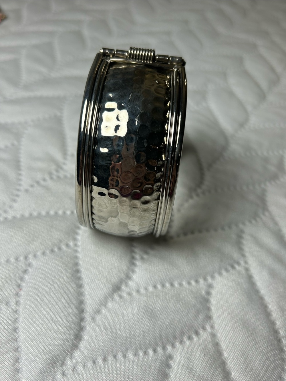 Hinged Bangle Bracelet Clamper Cuff Hammered Silver Tone Heavy
